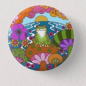 Happy Frog Pinback Button | Floral Mushroom | 1.5" diameter, For Bundles Only